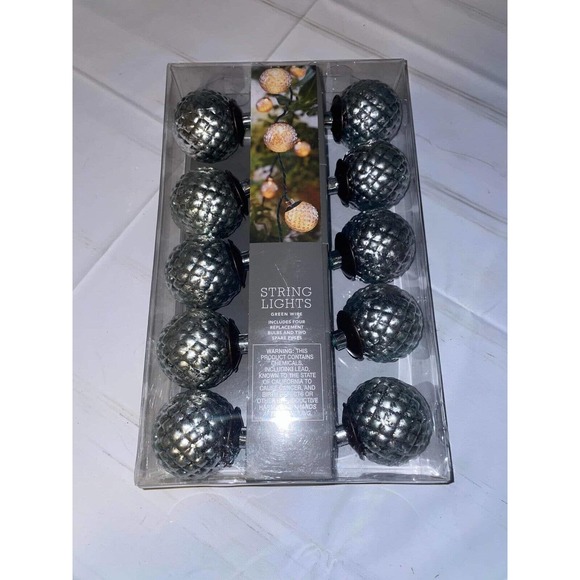 NEW Threshold Metallic Silver Sphere String Lights 10ct Outdoor Patio Party - Picture 1 of 3